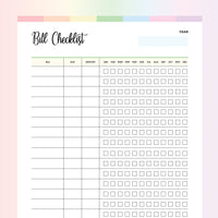 Monthly Bill Organiser Printable - Rainbow