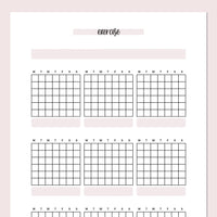 Monthly Exercise Journal Template - Pink