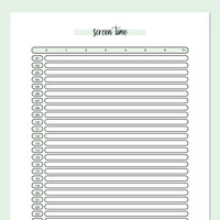 Monthly Screen Time Journal Template - Green