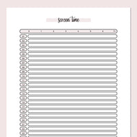 Monthly Screen Time Journal Template - Pink