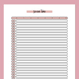 Monthly Screen Time Journal Template - Red