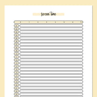 Monthly Screen Time Journal Template - Yellow