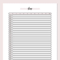 Monthly Sleep Tracker Journal Template - Pink