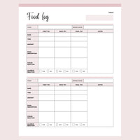 Newborn Food Tracking Log - Page Overview