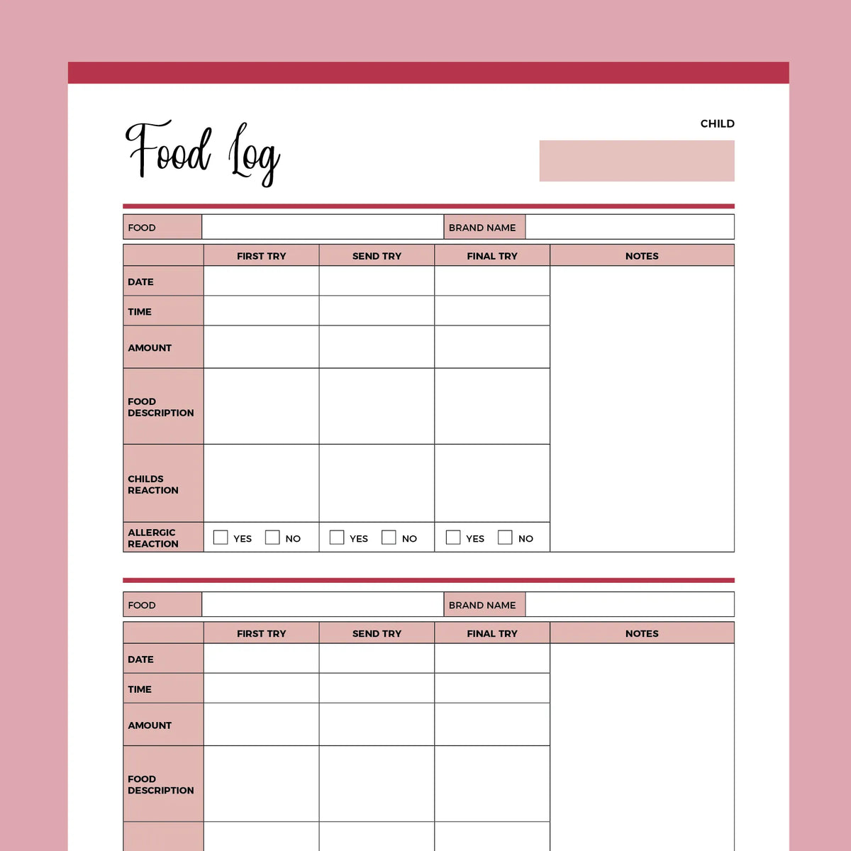 Newborn Food Tracking Log | A4 & US Letter Sizes | Instant Download ...