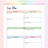 Nursing Care Plan Template Printable - Rainbow