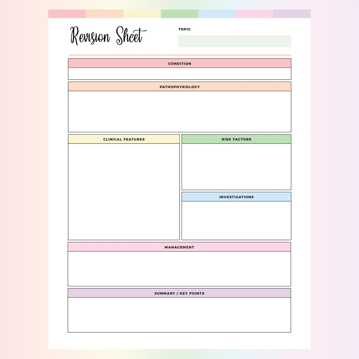 Nursing Student Revision Sheet | Instant Download PDF | A4 and US ...