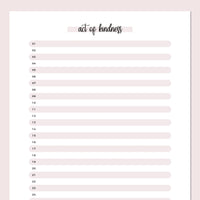 One Act Of Kindness Daily Template - Pink