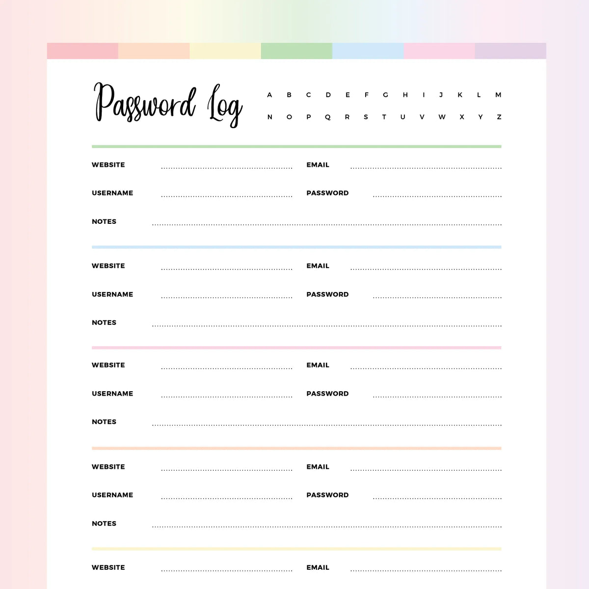 Password Tracker Printable | Instant Download PDF | A4 and US Letter ...