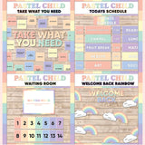 Peach and mint printable take what you need board, daily schedule cards, waiting room display and welcome back rainbow bulletin board