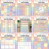 Peach and mint toddler classroom banners and decor - printable affirmation station, calendar, clock labels, fractions, drawer labels, accents, alphabet posters and birthday display