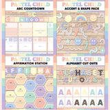 Peach and mint printable ABC countdown to summer, décor accent and shape pieces, affirmation station bulletin board and alphabet letter cut outs