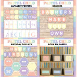 Peach and mint printable alphabet wall posters, make your own classroom banners, class birthday display and book bin labels