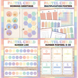Peach and mint printable morning greeting door choices, multiplication chart and posters, classroom number line and number posters 0 to 30