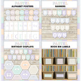 Pastel multicolor printable alphabet wall posters, make your own classroom banners, class birthday display and book bin labels