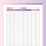 Printable Ledger Sheet PDF - Bubblegum Color Scheme