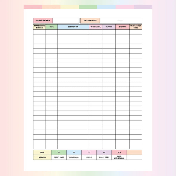 Printable Ledger Sheet PDF A4 & US Letter Sizes Instant Download