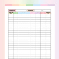 Printable Ledger Sheet PDF - Rainbow Color Scheme