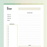 Printable Recipe Template - Forrest
