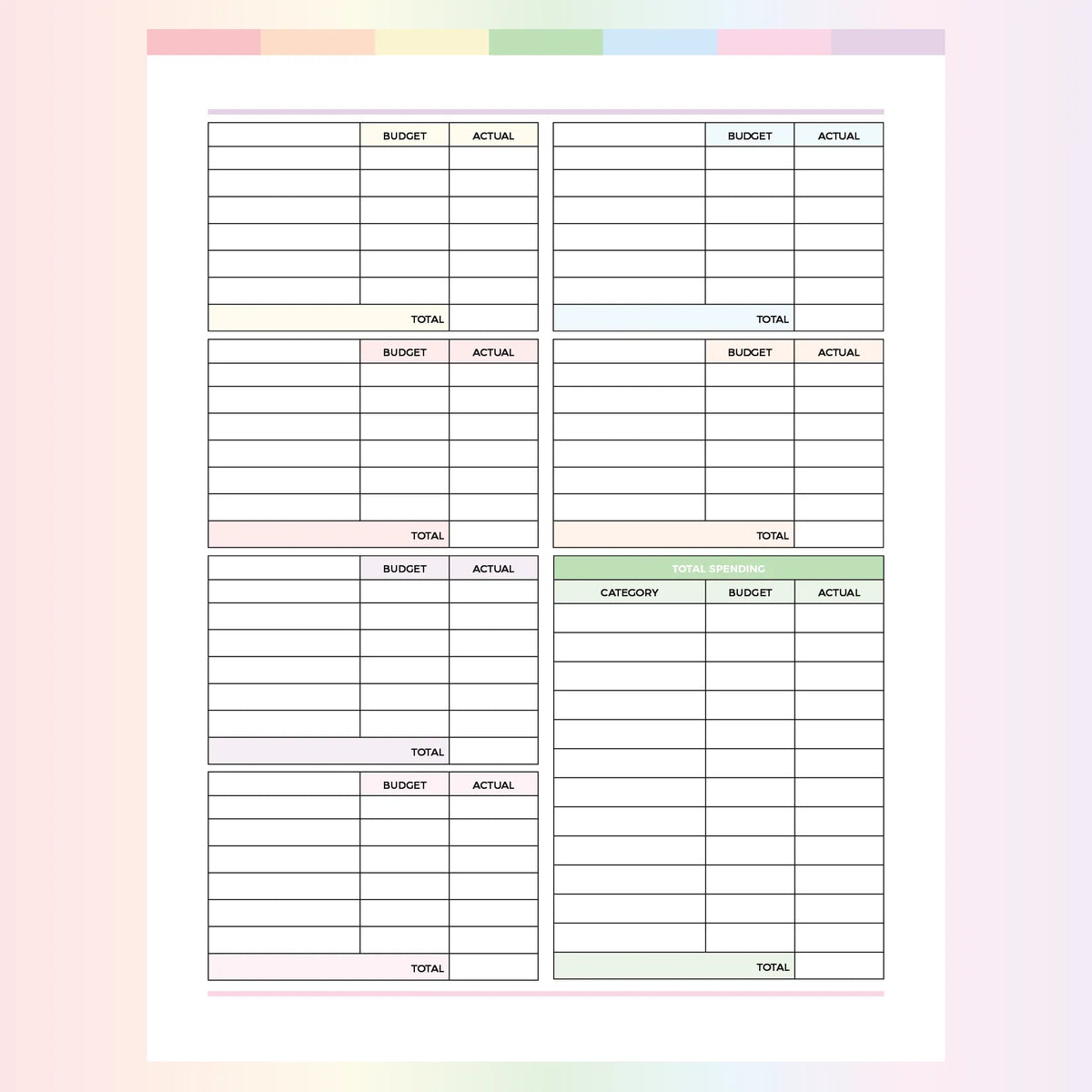 Printable Spending Tracker With Categories | 7 Awesome Color Schemes ...