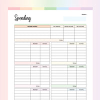 Printable Spending Tracker With Categories - Rainbow