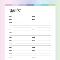 Printable Waiting List Template - Bubblegum Color Scheme