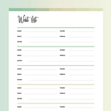 Printable Waiting List Template - Forrest Color Scheme