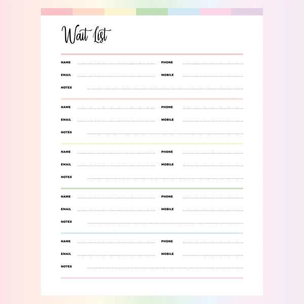 Printable Waiting List Template A4 US Letter Sizes Instant