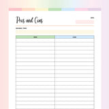 Pros and Cons PDF - Rainbow Color Scheme
