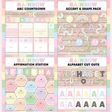 Pastel rainbow printable ABC countdown to summer, décor accent and shape pieces, affirmation station bulletin board and alphabet letter cut outs