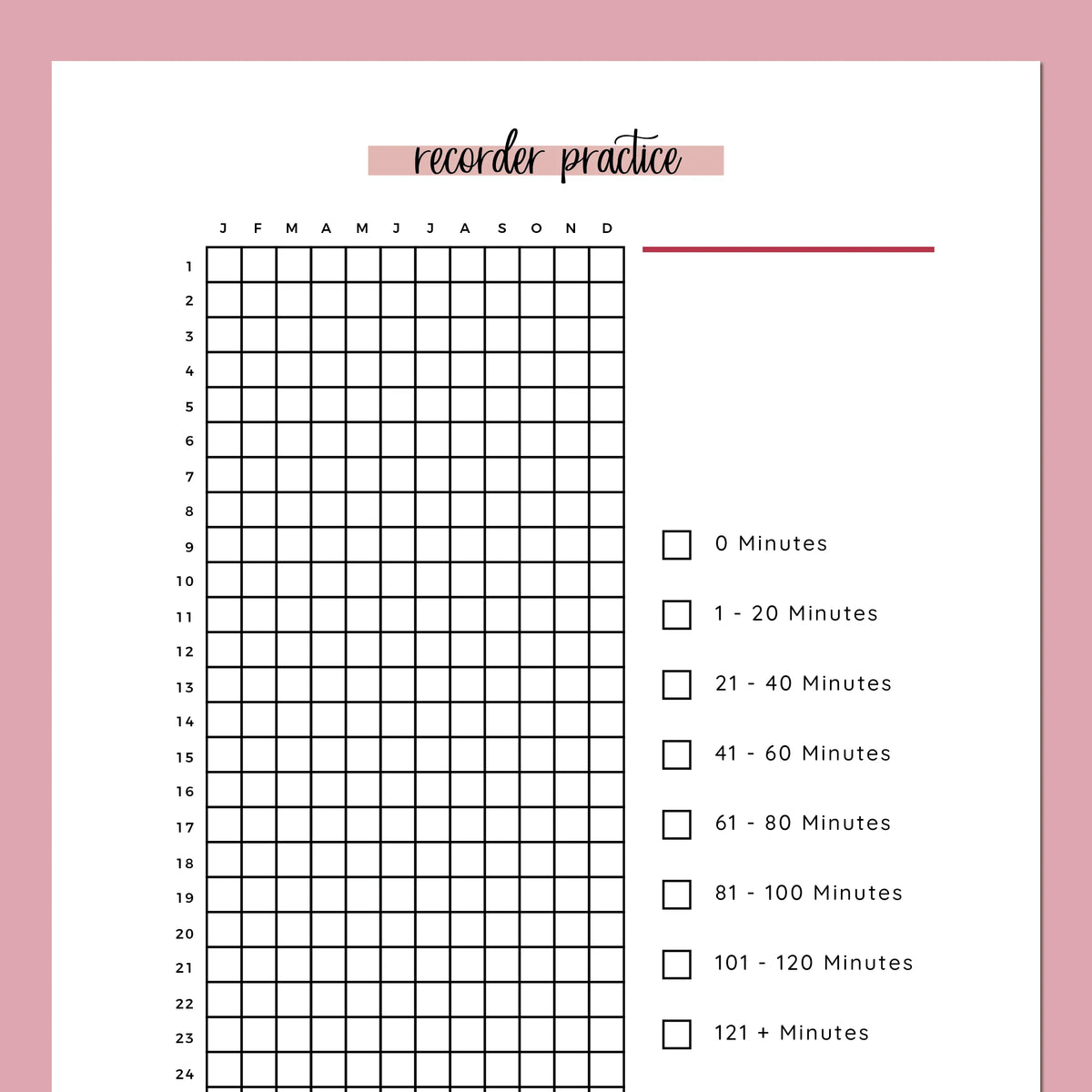 Recorder Practice Journal A5 | Instant Download Printable Template ...