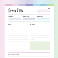 Sermon Notes Template PDF - Bubblegum Color Scheme