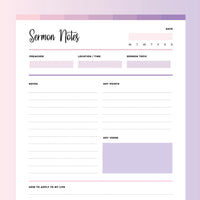 Sermon Notes Template PDF - Fruity Color Scheme