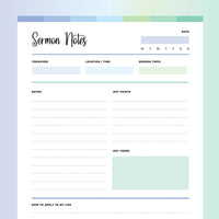 Sermon Notes Template PDF - Ocean Color Scheme