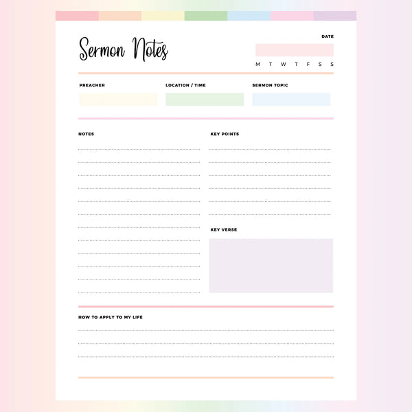 Sermon Notes Template PDF - Page Overview