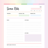 Sermon Notes Template PDF - Rainbow Color Scheme
