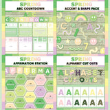 Fresh green and pink printable ABC countdown to summer, décor accent and shape pieces, affirmation station bulletin board and alphabet letter cut outs