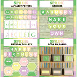 Fresh green and pink printable alphabet wall posters, make your own classroom banners, class birthday display and book bin labels