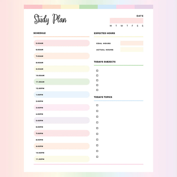 Student Study Planner PDF - Page Overview
