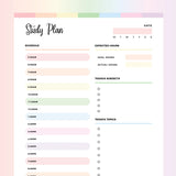Student Study Planner PDF - Rainbow Color Scheme
