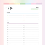 To Do List Printable - Rainbow