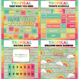 Teal and coral printable take what you need board, daily schedule cards, waiting room display and welcome back rainbow bulletin board