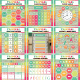 Teal and coral teacher room decor with interactive bulletin boards - printable affirmation station, calendar, clock labels, fractions, drawer labels, accents, alphabet posters and birthday display
