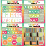 Teal and coral printable alphabet wall posters, make your own classroom banners, class birthday display and book bin labels