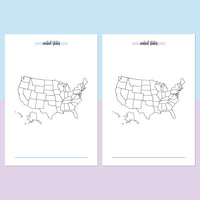 United States Travel Map Journal - Aqua and Light Purple