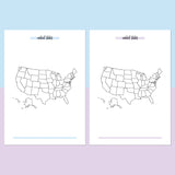 United States Travel Map Journal - Aqua and Light Purple