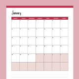 Vertical  2024 Calendar Printable - Monday Start - Red