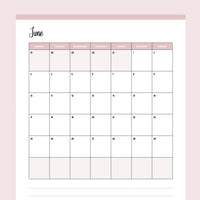 Vertical  2024 Calendar Printable - Monday Start - Pink