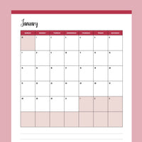 Vertical  2024 Calendar Printable - Sunday Start - Red