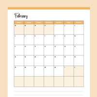 Vertical  2024 Calendar Printable - Sunday Start - Orange